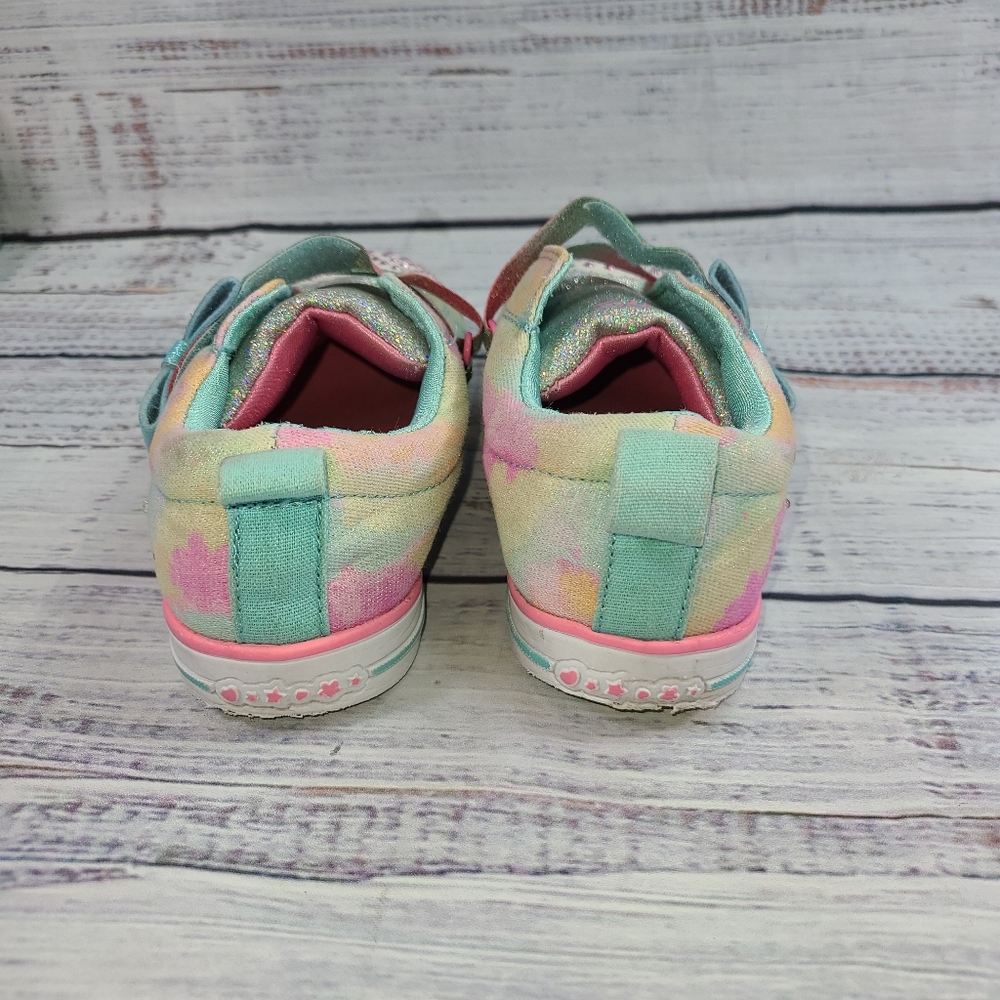Baby Girl Skechers Crystal Stars Size:1 No Tie Sneakers Robyn Pink Blue Flaw - Picture 3 of 7